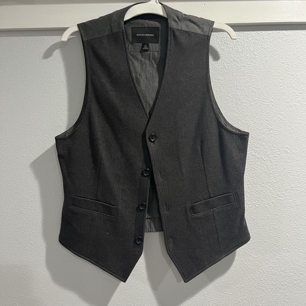 Banana Republic Waistcoat Vest Mens M Charcoal Gray 4-Button